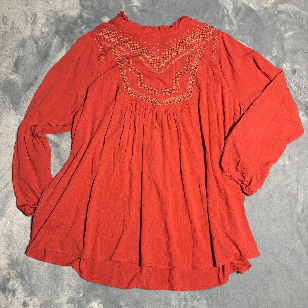 Torrid Washable Crinkle Gauze Embroidered Blouse